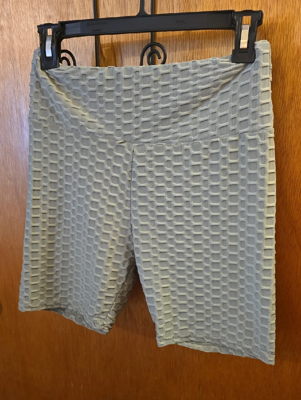 High-Waist Textured Bike Shorts in Light Sage - Picture 1 of 4